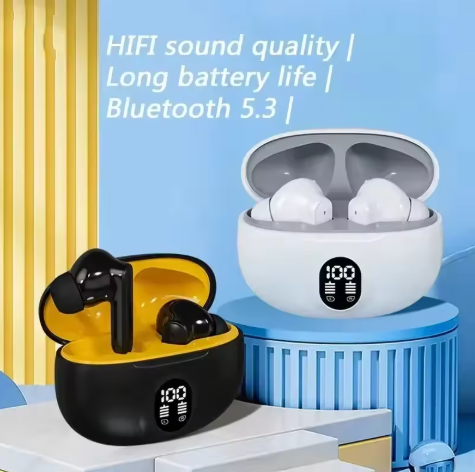 Smart Auraโข Wireless Earbuds โ Bluetooth 5.3, Noise Cancellation & LED Display